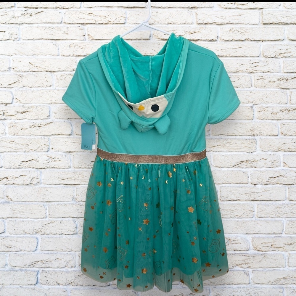 NWT Owl SQUISHMALLOWS Teal Hooded Dress with Gold Star Accents size XL Kids - Picture 3 of 7